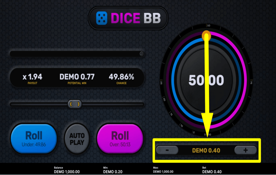 Dice BB SELECT THE BET VALUE.