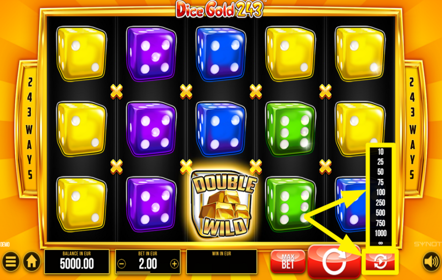 Dice Gold 243 ВЫБЕРИТЕ АВТОМАТИЧЕСКИЕ ВРАЩЕНИЯ.