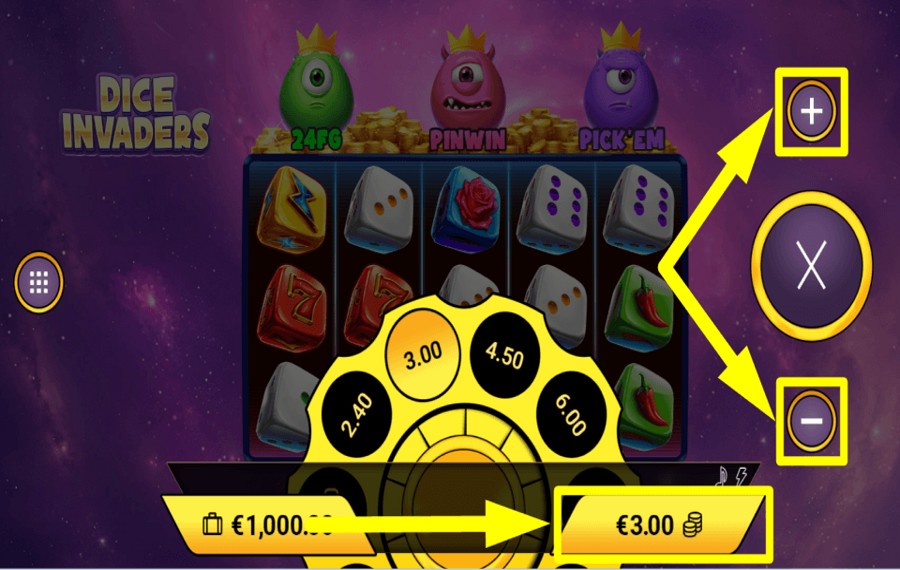 Dice Invaders DETERMINE THE WAGER.