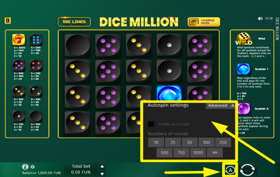 Dice Million ИСПОЛЬЗУЙТЕ ФУНКЦИЮ АВТОВОСПРОИЗВЕДЕНИЯ.