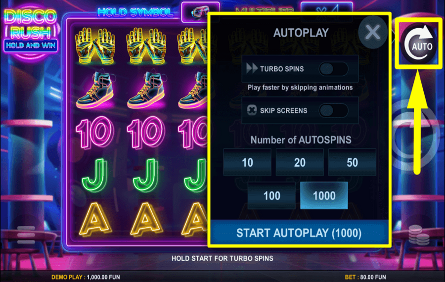 Disco Rush Hold And Win ВЫБЕРИТЕ АВТОВОСПРОИЗВЕДЕНИЕ.