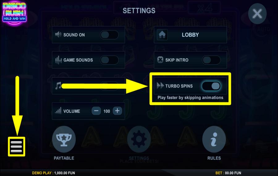 Disco Rush Hold And Win ИЗМЕНИТЕ ТЕМП ИГРЫ.