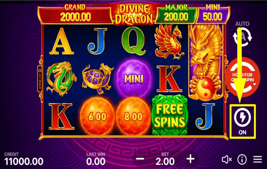 Divine Dragon Hold and Win TURBO-MODUS AKTIVIEREN.