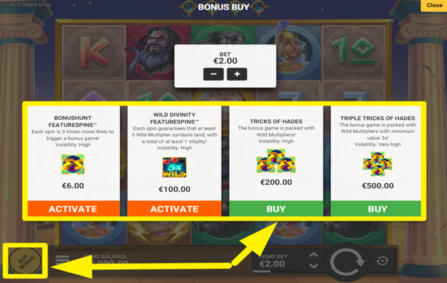 Divine Drop UNLOCK BONUS FEATURES.