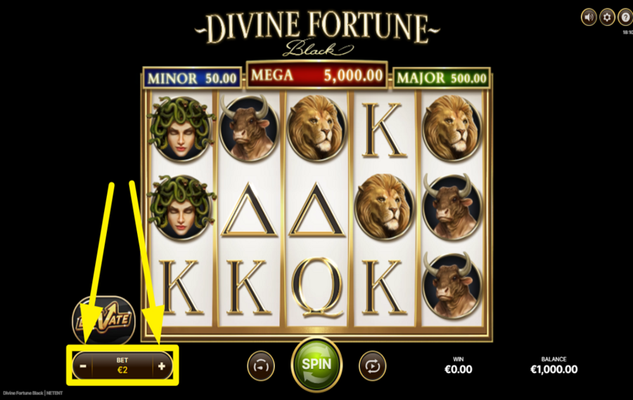 Divine Fortune Black ASIGNAR UN VALOR DE APUESTA.