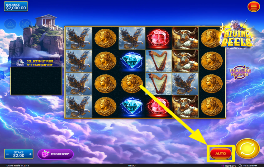 Divine Reels EMPLOY THE AUTOMATIC SPINS.