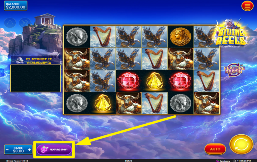 Divine Reels TAKE ADVANTAGE OF THE FEATURE SPIN.