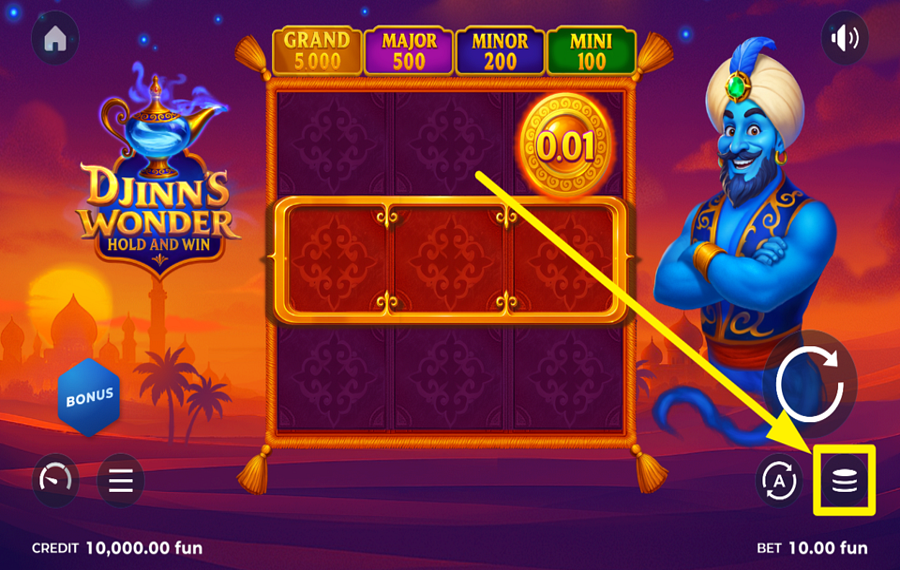 Djinns Wonder ELIGE UN VALOR DE APUESTA.