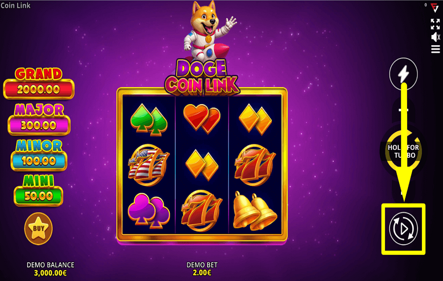 Doge Coin Link 3x3 Running Wins CHOOSE AUTOPLAY.