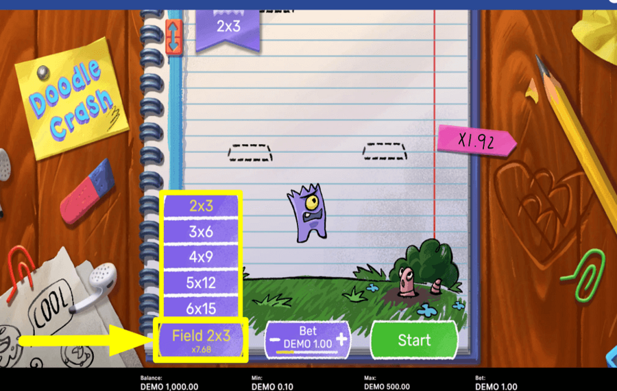 Doodle Crash TAILLE DU CHAMP DE CONTRÔLE.