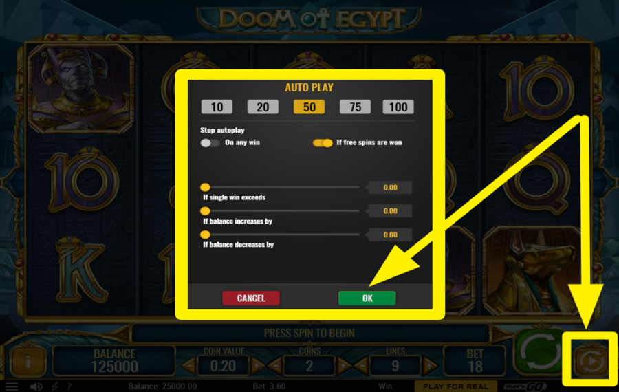 Doom of Egypt UTILIZZA GIRI AUTOMATICI.