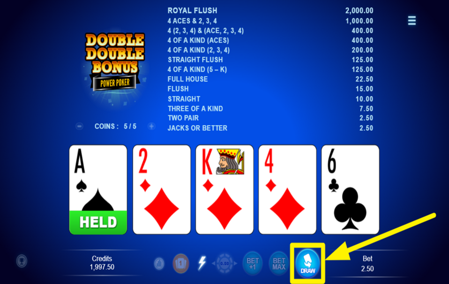 Double Double Bonus Power Poker ZIEHEN SIE DIE KARTEN.