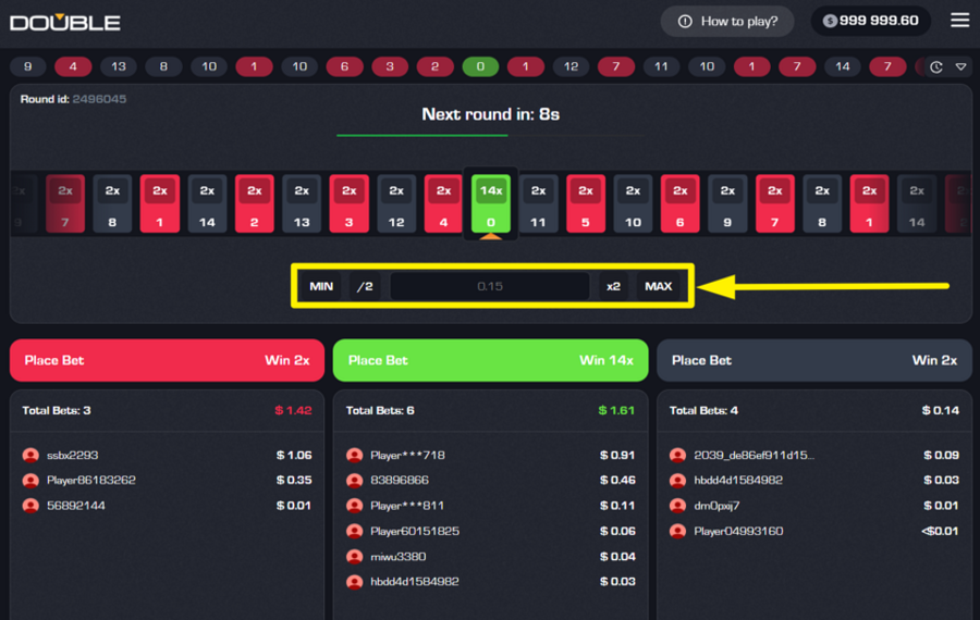 Double Online SELECT A BET AMOUNT.
