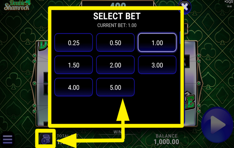 Double Shamrock ADJUST YOUR BETTING AMOUNT.