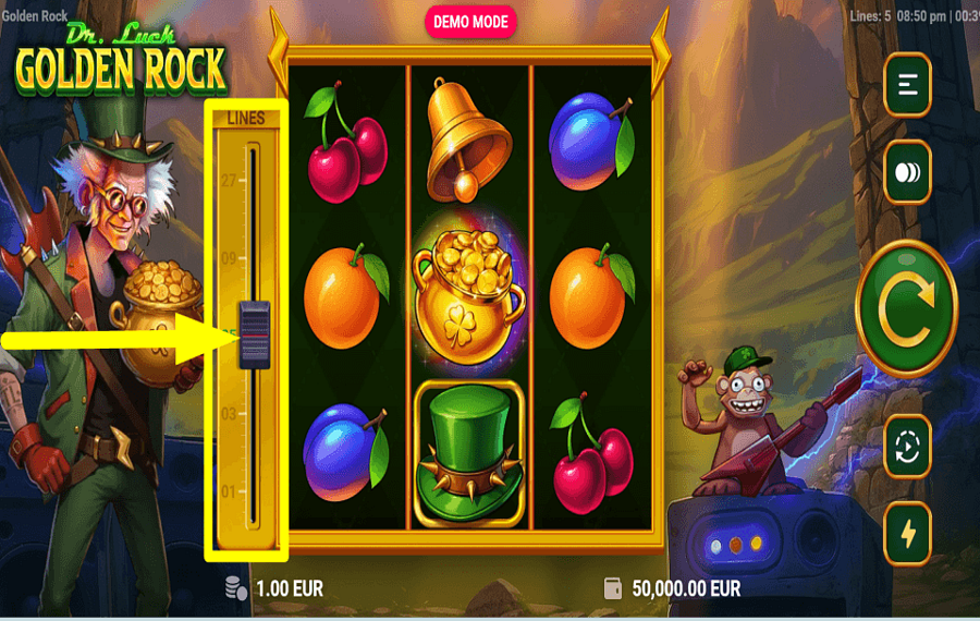 Dr Luck Golden Rock CONTROLA LAS LÍNEAS DE PAGO.