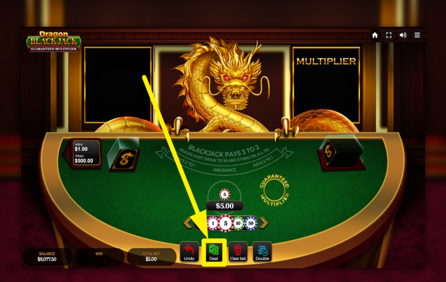 Dragon Blackjack Guaranteed Multiplier Distribuez les cartes.