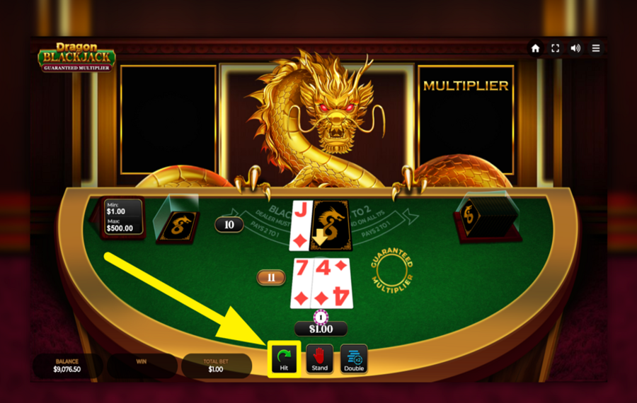 Dragon Blackjack Guaranteed Multiplier AJOUTER UNE CARTE.