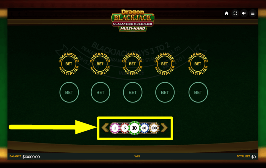 Dragon Blackjack Guaranteed Multiplier Multihand SÉLECTIONNEZ VOTRE PARI.