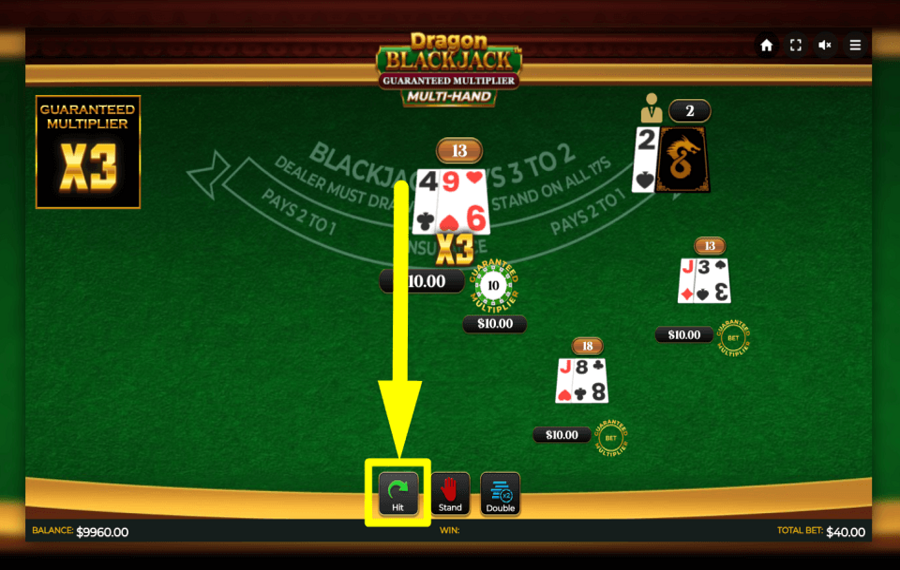 Dragon Blackjack Guaranteed Multiplier Multihand CHERCHEZ PLUS DE CARTES.