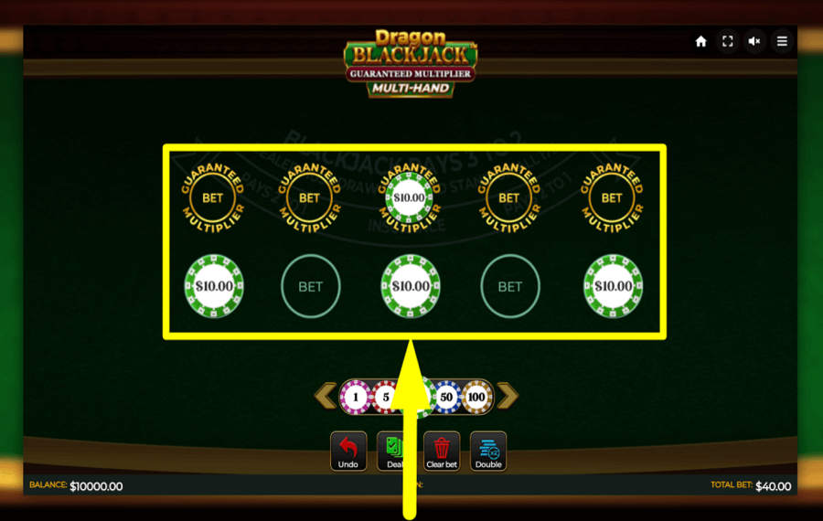 Dragon Blackjack Guaranteed Multiplier Multihand FIXEZ LES ENJEUX.