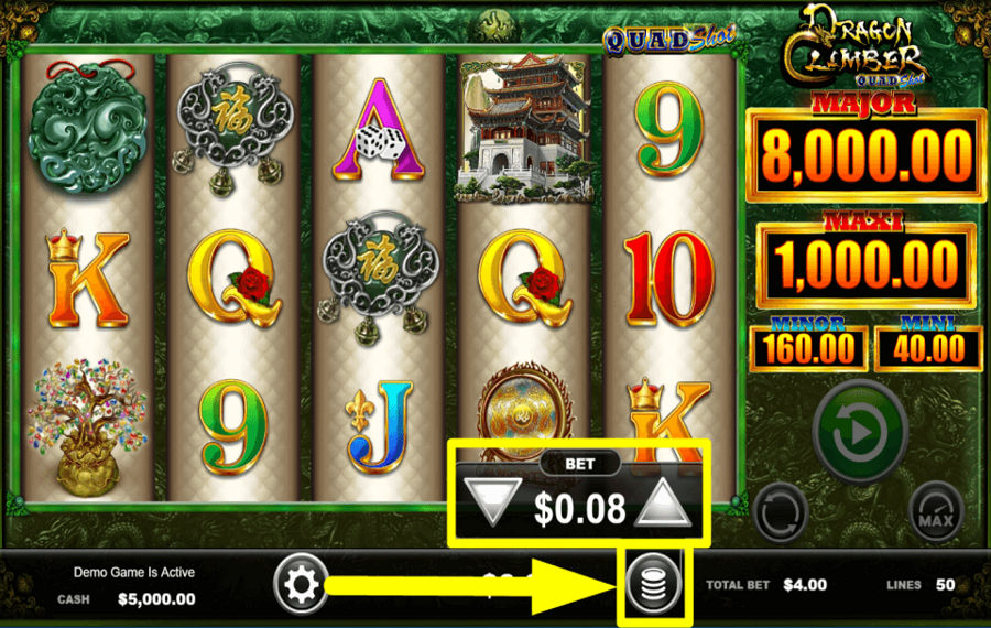 Dragon Climber Quad Shot О ПРЕДЕЛИТЕ ОБЩУЮ СТАВКУ.