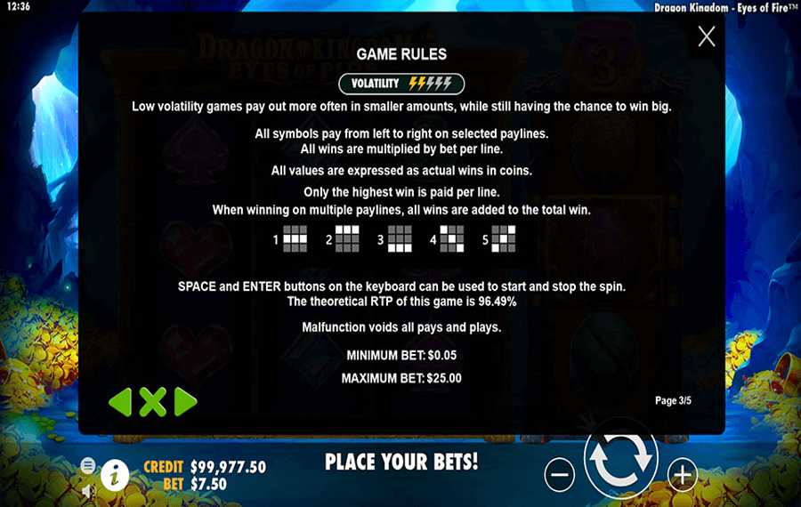 Dragon Kingdom Eyes of Fire Wählen Sie die Gewinnlinien.