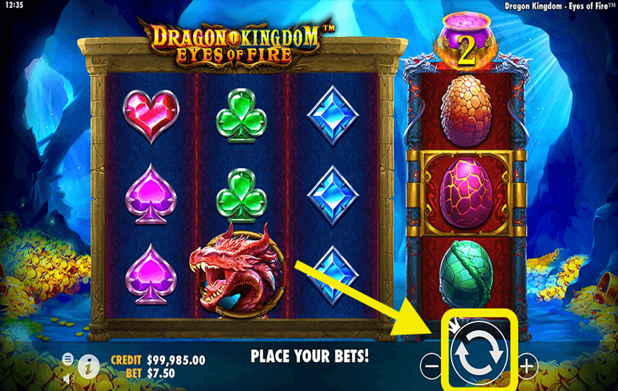 Dragon Kingdom Eyes of Fire Klicken/tippen Sie auf die Schaltfläche „Drehen“.