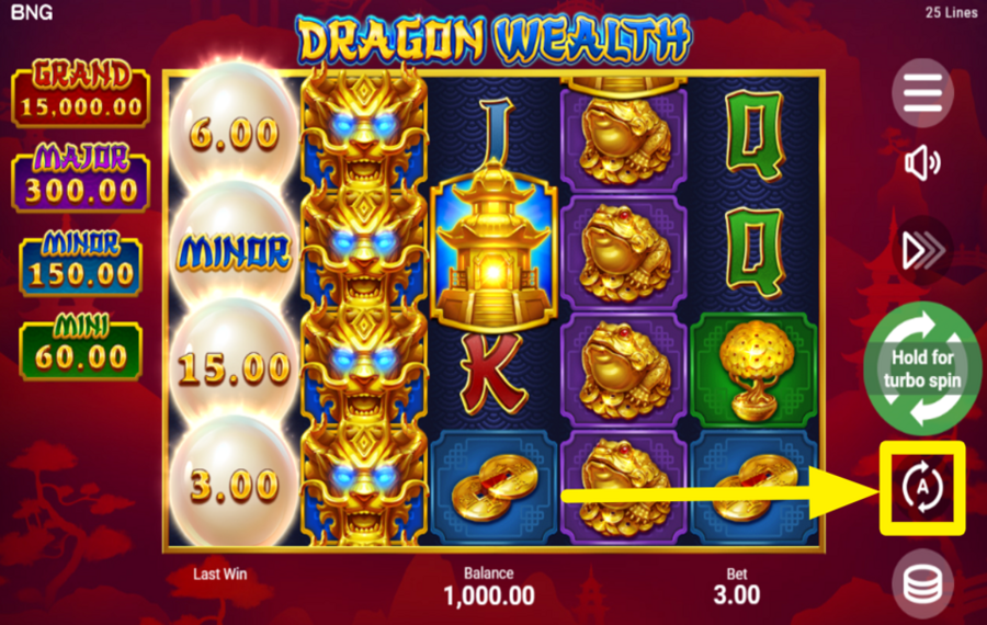 Dragon Wealth ВКЛЮЧИТЕ АВТОМАТИЧЕСКИЙ ВОСПРОИЗВЕДЕНИЕ.