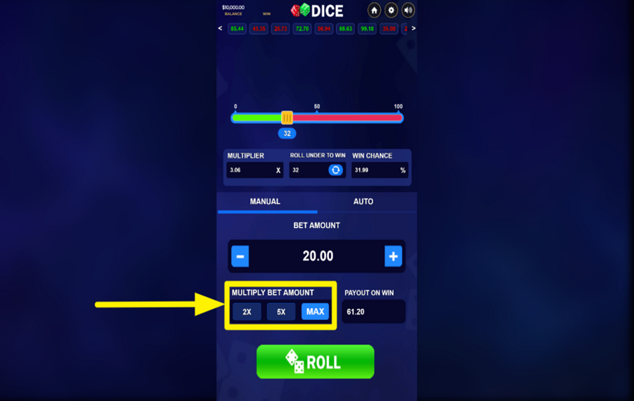 DragonGaming Dice CHOOSE A BET MULTIPLIER.