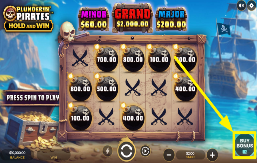 DragonGaming Plunderin Pirates Hold and Win UNLOCK A BONUS FEATURE.