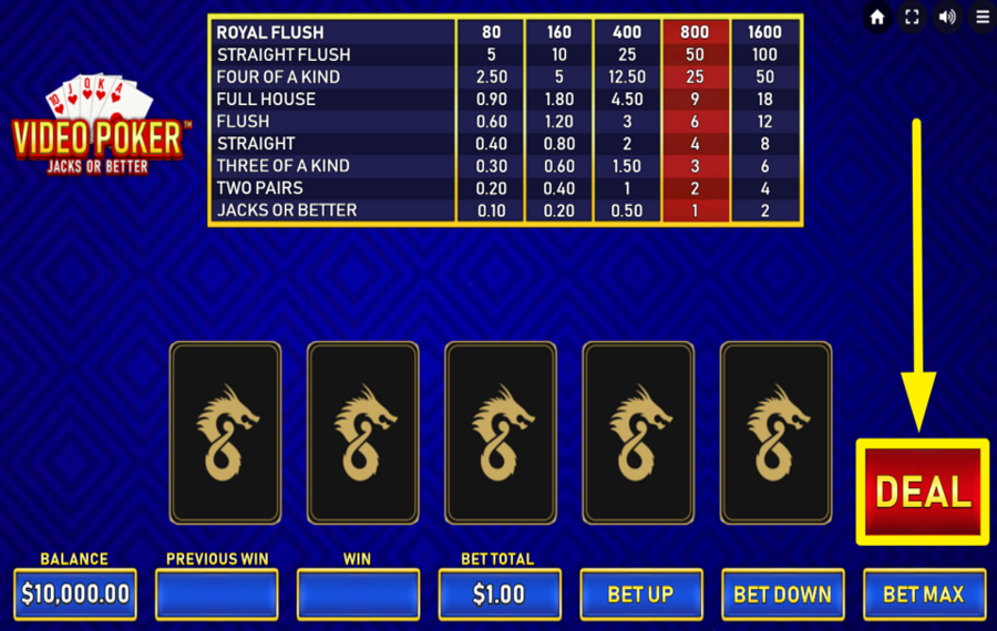 DragonGaming Video Poker Jacks or Better DONNEZ LA PREMIÈRE MAIN.
