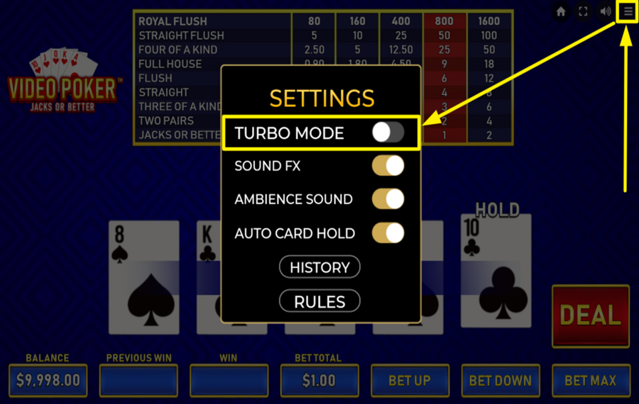 DragonGaming Video Poker Jacks or Better ACCÉLÉREZ LE GAMEPLAY.