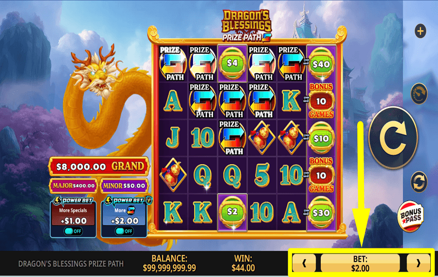 Dragons Blessing Prize Path SELECT YOUR WAGER.