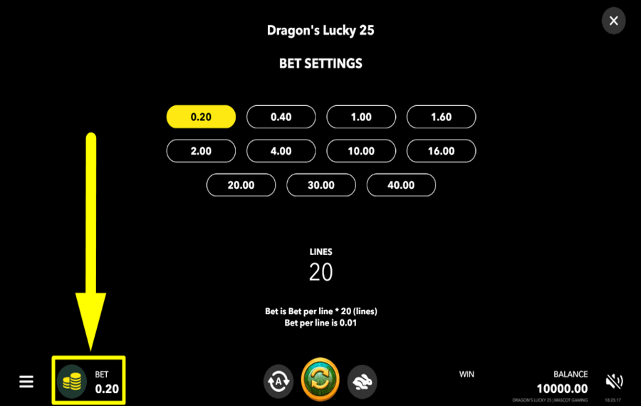 Dragons Lucky 25 SET THE TOTAL BET.