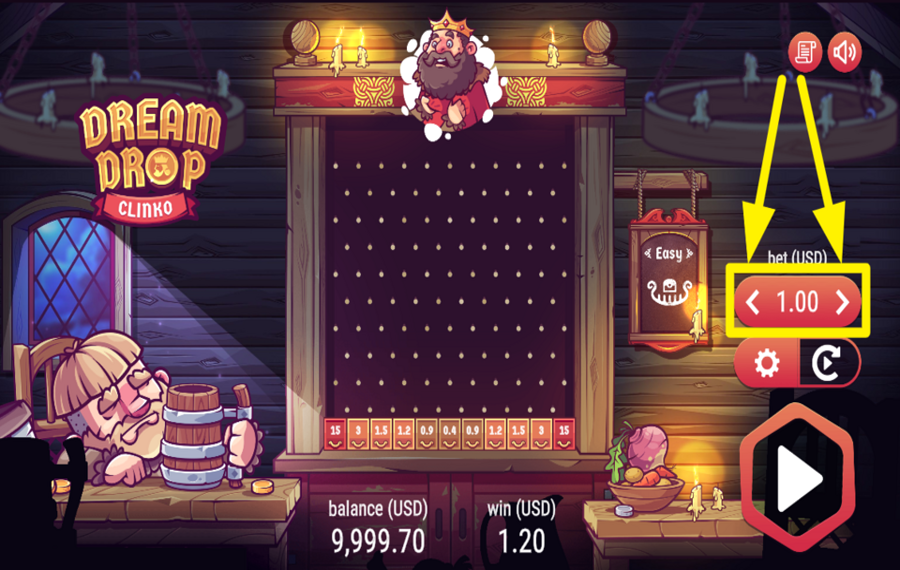 Dream Drop Clinko ADJUST THE BET AMOUNT.