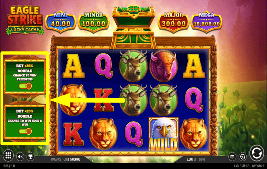 Eagle Strike Lucky Cache APPLY ANTE BETS.
