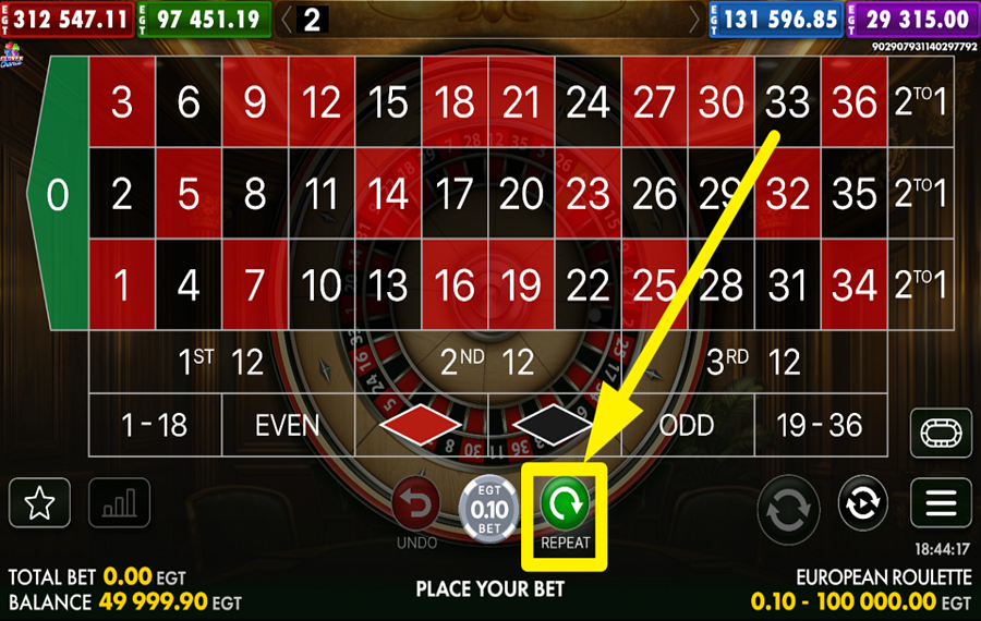 EGT Digital European Roulette 前回の賭けの選択をやり直してください。