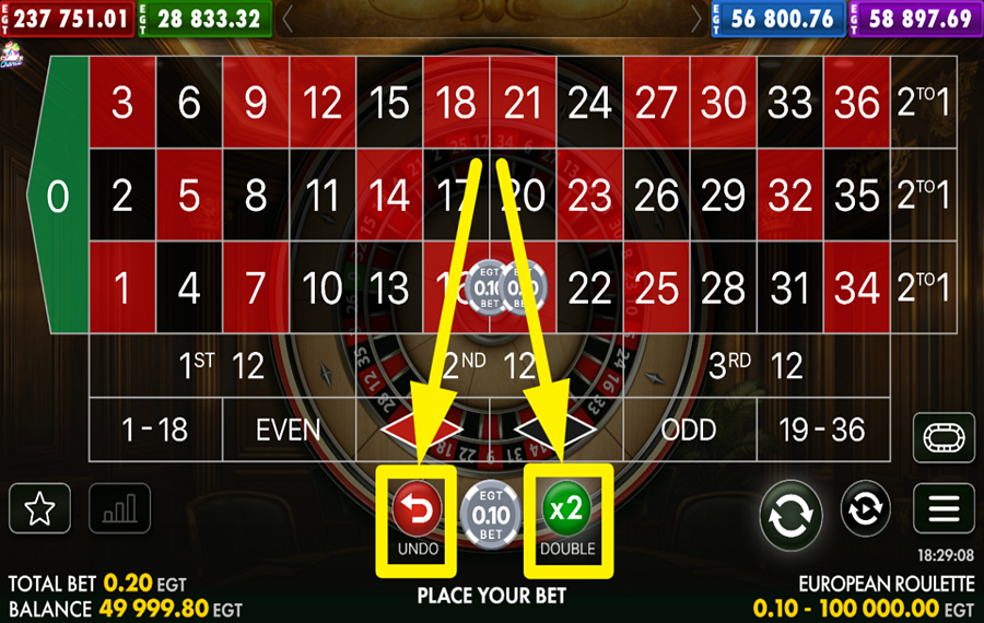 EGT Digital European Roulette MODIFICA O RADDOPPIA LA TUA SCOMMESSA SELEZIONATA.