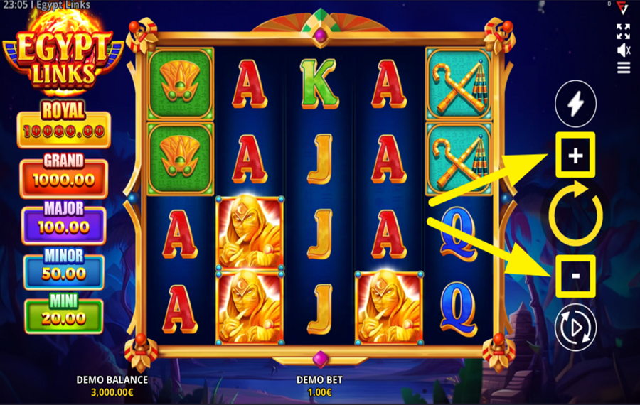 Egypt Links Running Wins ADJUST YOUR BETTING AMOUNT.