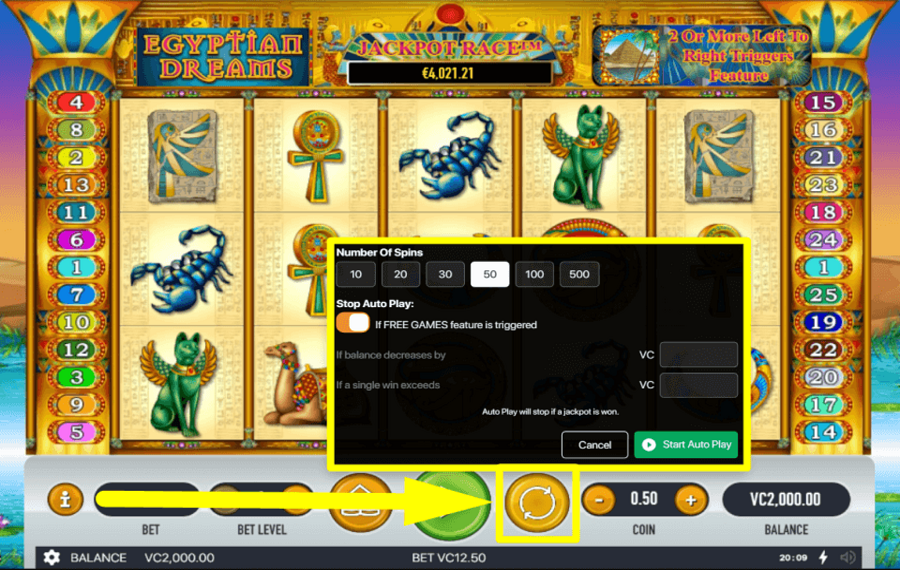 Egyptian Dreams SET AUTOMATIC SPINS.