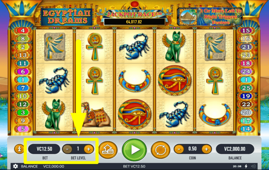 Egyptian Dreams SELECT THE TOTAL BET.