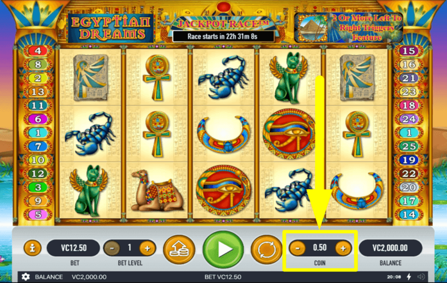 Egyptian Dreams ADJUST THE COIN VALUE.