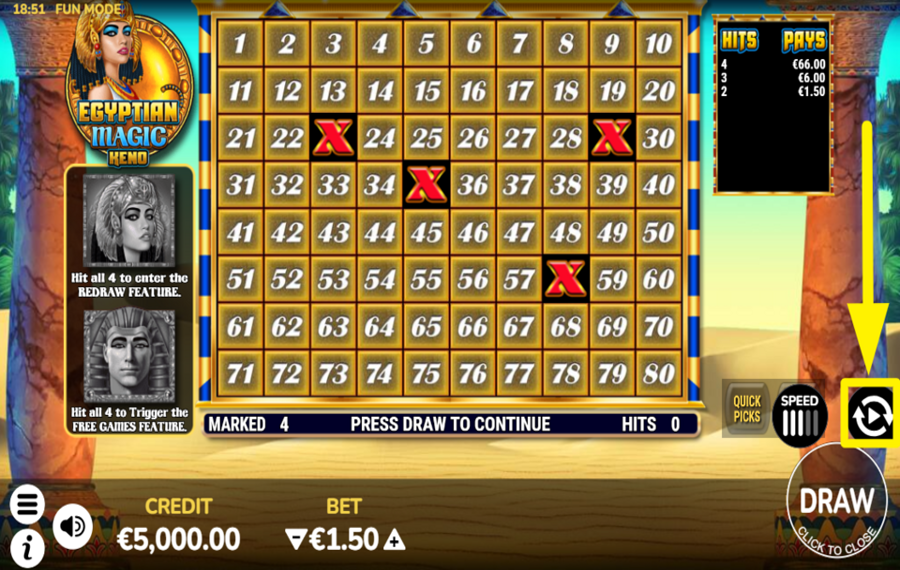 Egyptian Magic Keno UTILISER LA LECTURE AUTOMATIQUE.