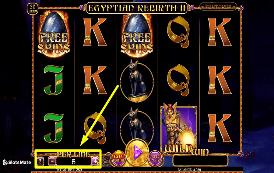 Egyptian Rebirth II Choisissez le montant de votre mise. 