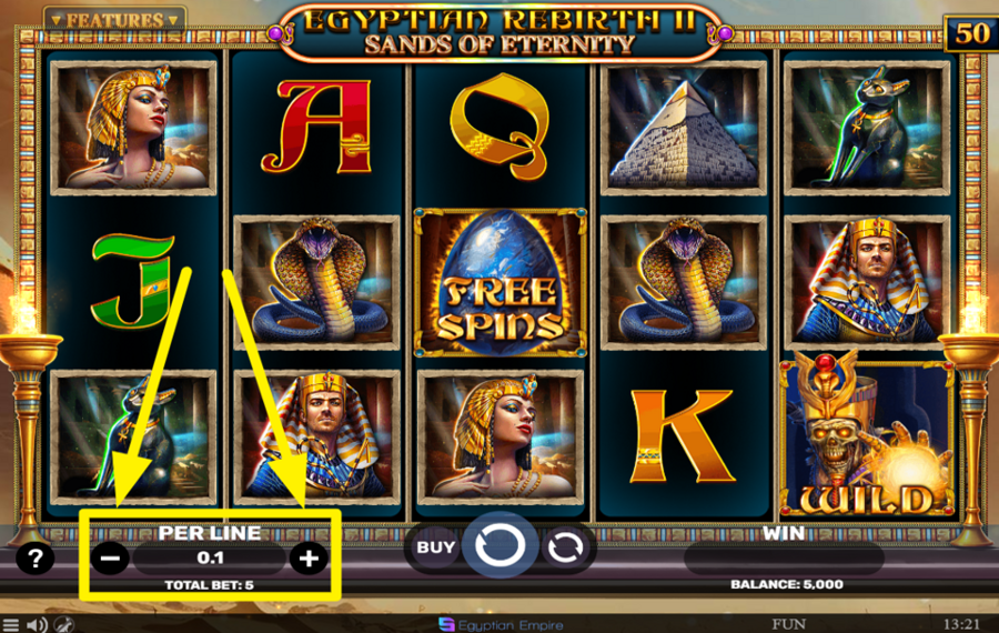 Egyptian Rebirth 2 Sands of Eternity ADJUST THE BET PER LINE.