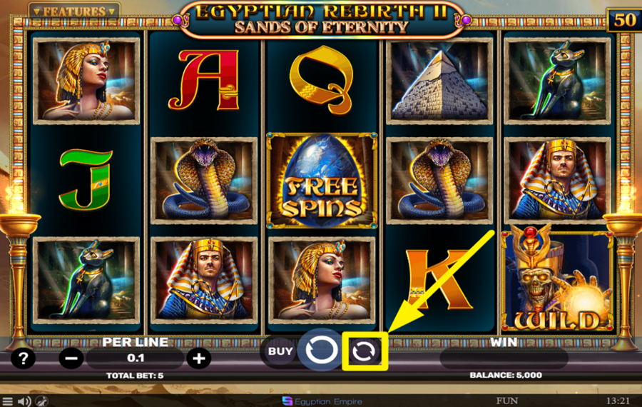 Egyptian Rebirth 2 Sands of Eternity ACTIVATE AUTOMATIC SPINNING.
