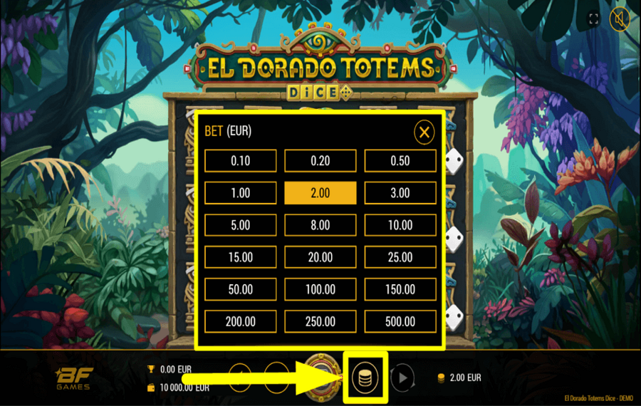 El Dorado Totems Dice ИЗМЕНИТЬ СТАВКУ.