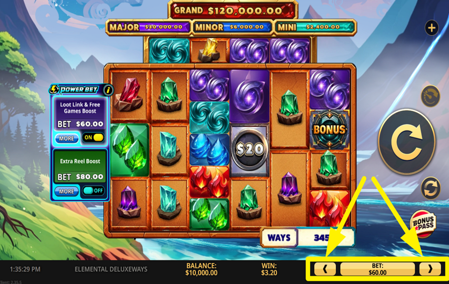 Elemental Deluxeways ADJUST THE WAGER.