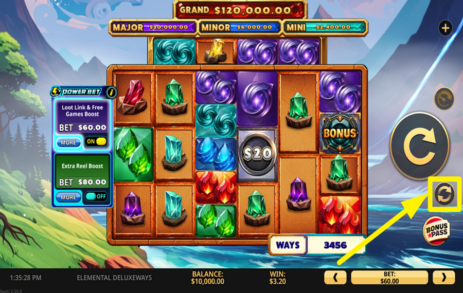 Elemental Deluxeways SPIN THE REELS AUTOMATICALLY.