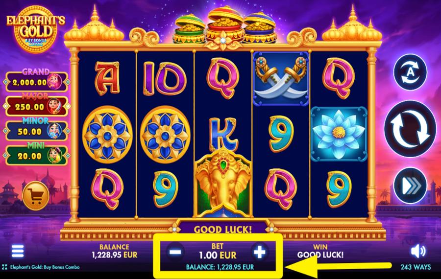 Elephants Gold Buy Bonus Combo CHOOSE THE TOTAL BET.